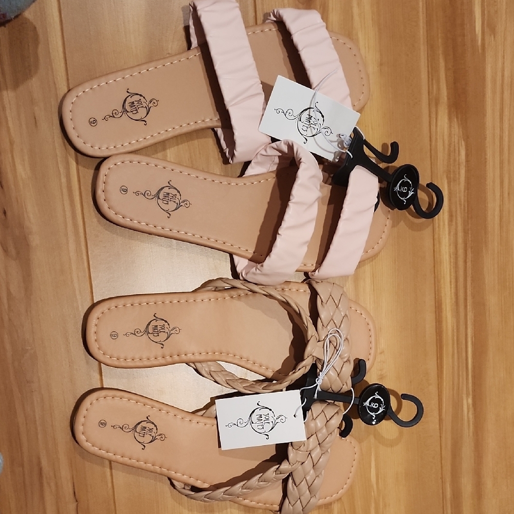3 Pairs Pink and Tan Women's Sandals- Size 9
